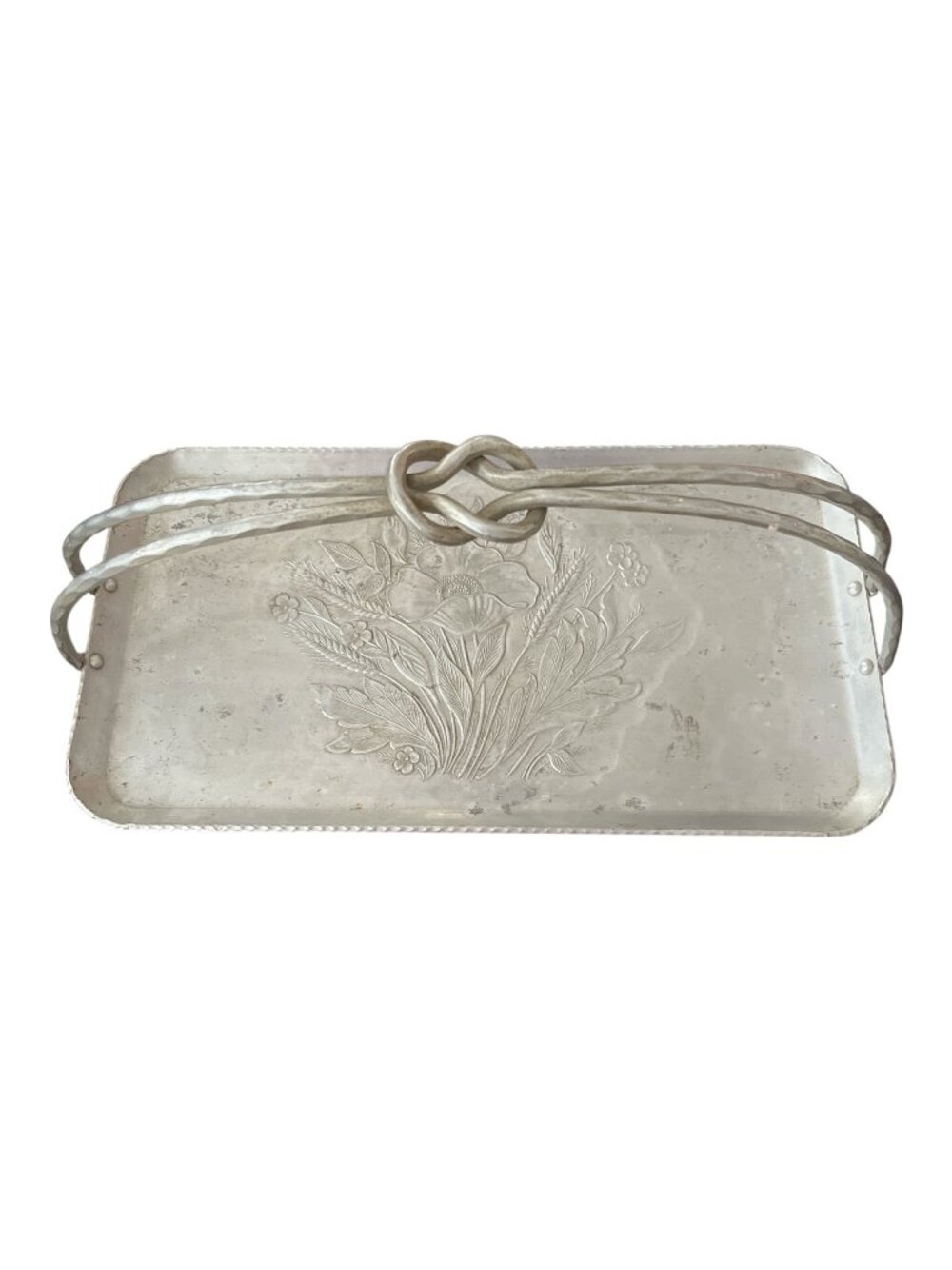 Hand Forged Everlast Metal Floral Serving Tray Aluminum 13 x 7 Vintage
